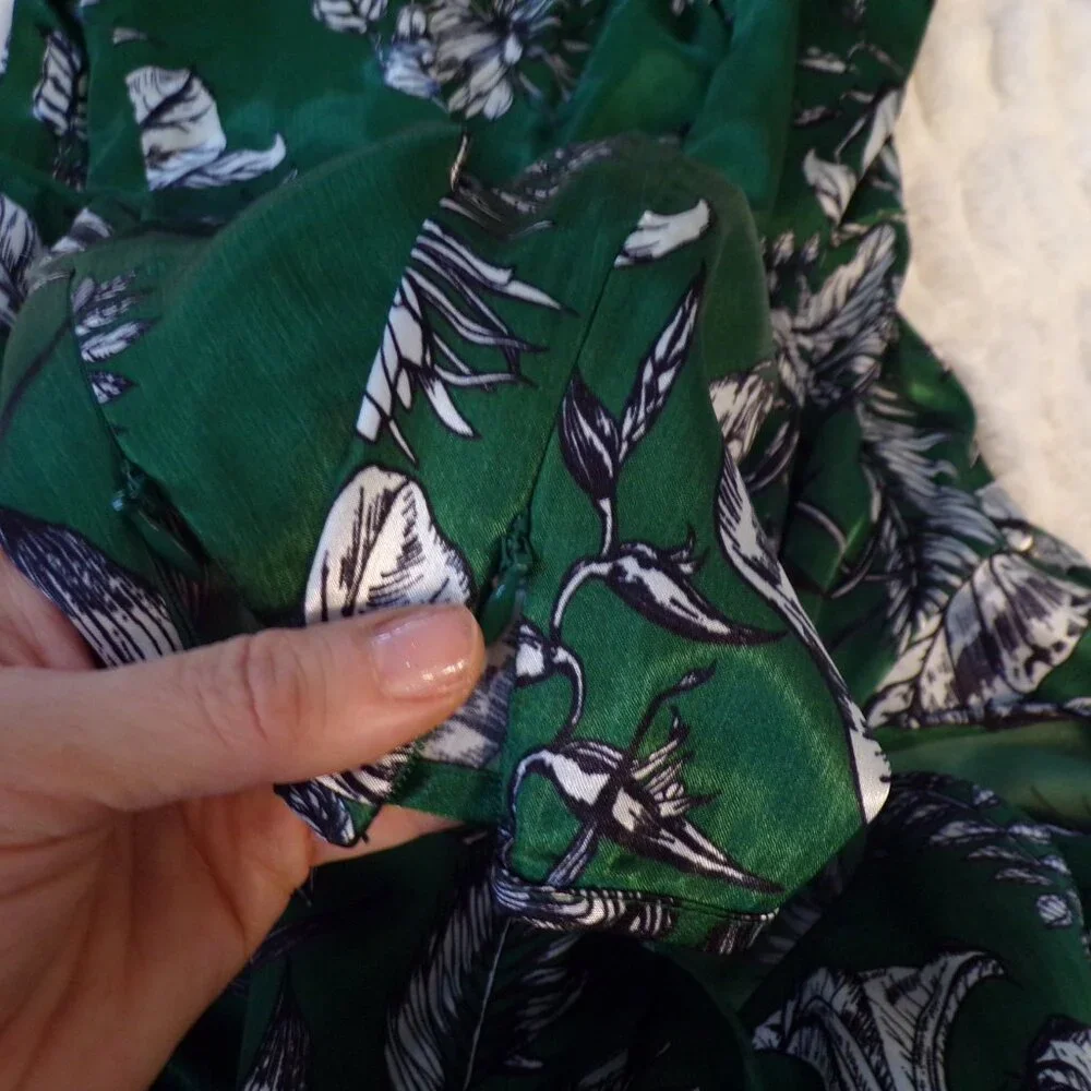 NWT Marchesa Notte green floral ruffle Midi dress 2
